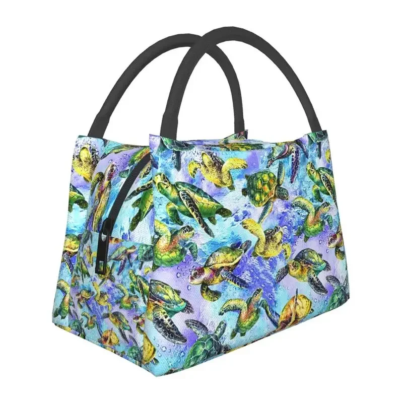 Funny Sea Turtles Insulated Lunch Bag for School Office Watercolor Sea Animal Waterproof Thermal Cooler Bento Box Women: Clear