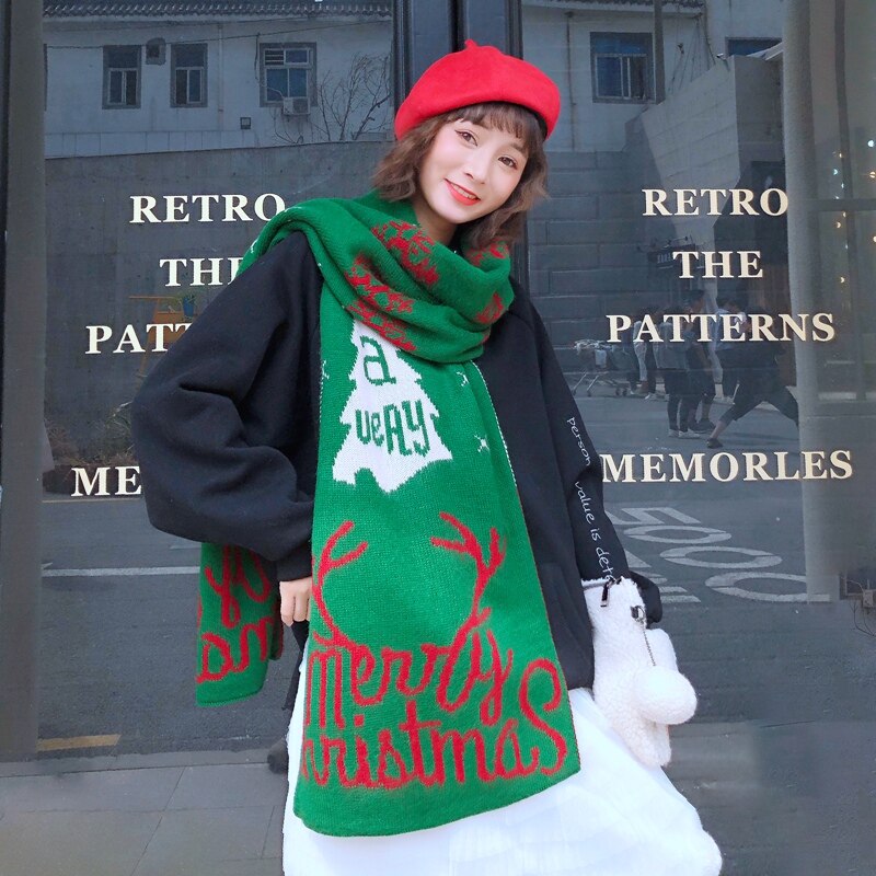 Kerstsjaal dames kerst feestelijke winter hertenprint sjaal warme winter sneeuwvlok sjaal dames happy year sjaal: Gr