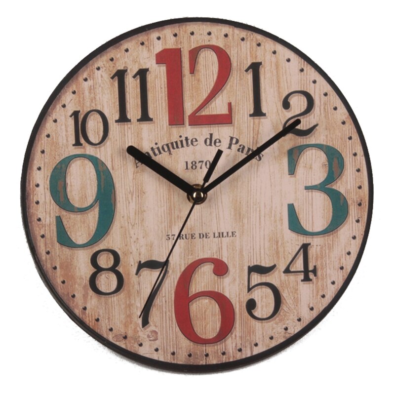 Vintage Wall Clock Round Silent Clocks Wall Mounted Wooden Carfts Art Decor: 8