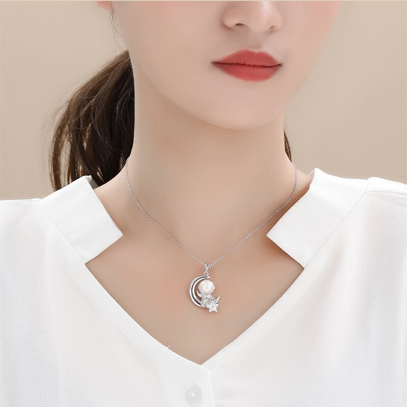 S925 Sterling Zilveren Parel Hanger Dames Astronaut Spaceman Sleutelbeen Keten,