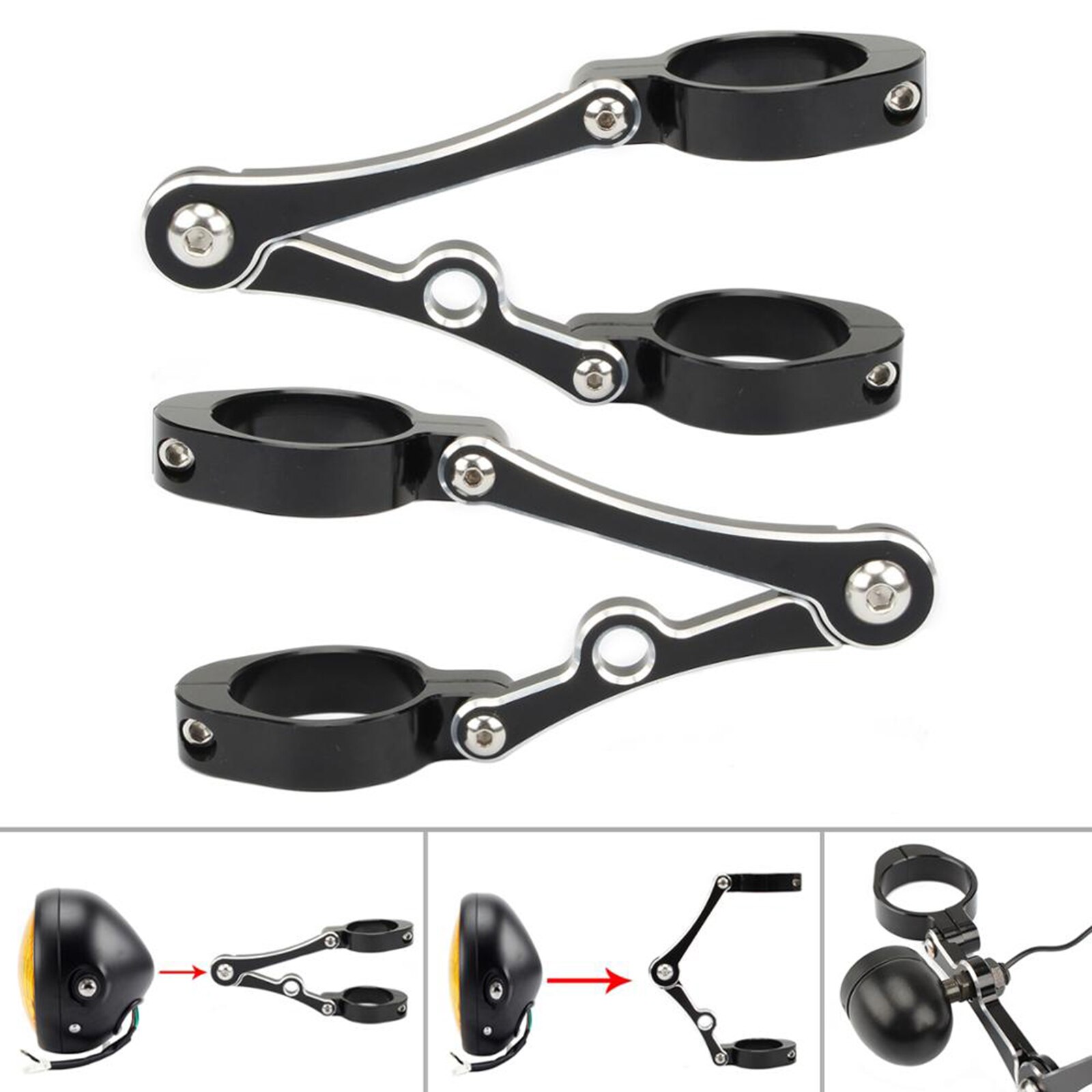 1 Pair Motorcycle Headlight Bracket Mount Clamp 39mm-41mm Fork Tube Spotlight Holder for Honda, Aluminum Alloy