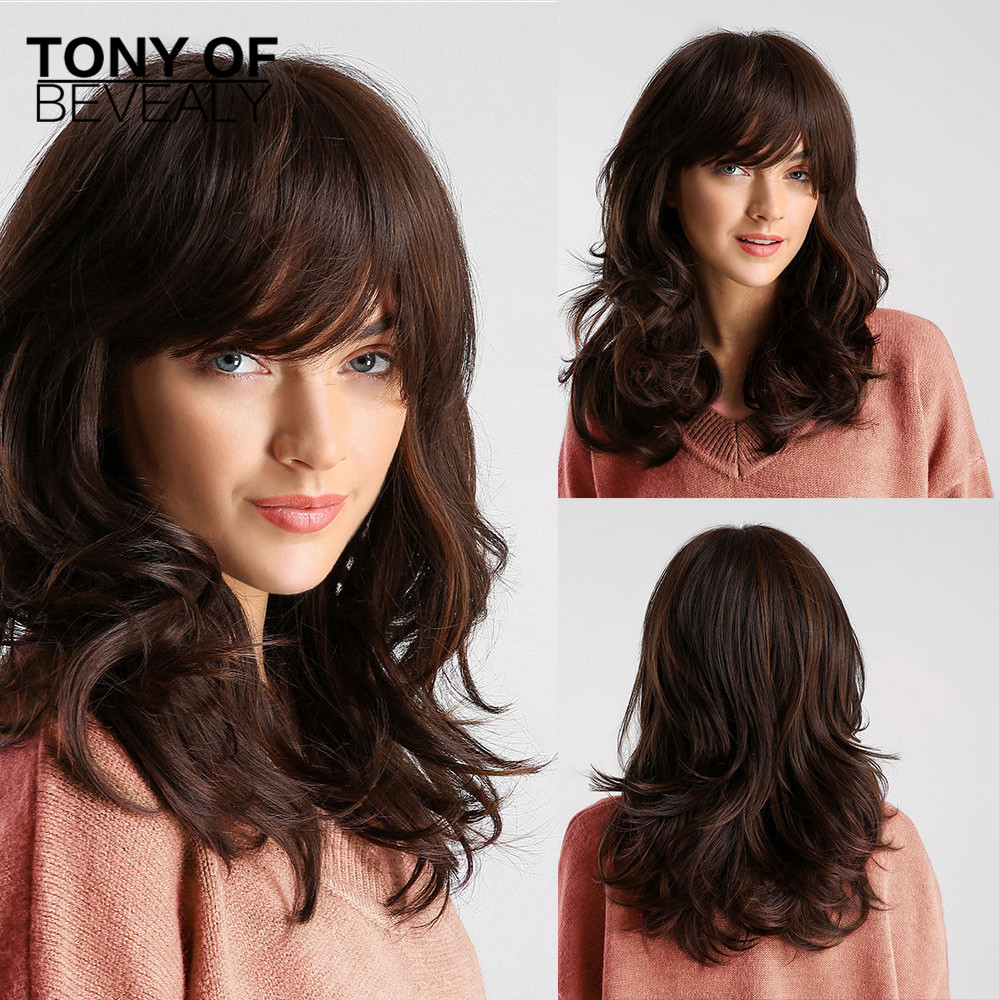 Pelucas de pelo largo liso ombré marrón ceniza Lolita parte lateral para mujeres Afo pelucas de pelo Natural para uso diario pelucas sintéticas resistentes al calor: lc171-1