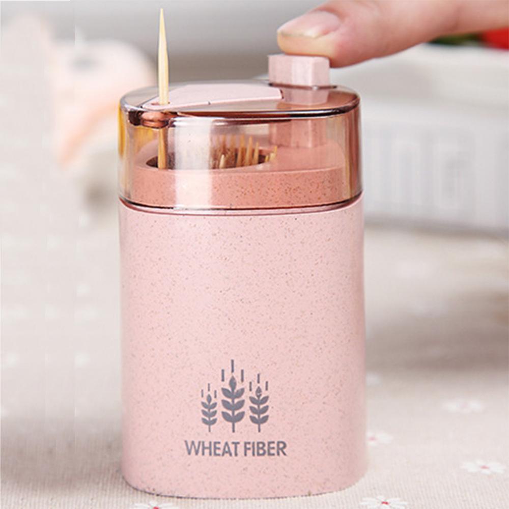 Wheat Straw Automatic Toothpick Holder Container Table Toothpick Storage Box Toothpick Dispenser Case Organizer