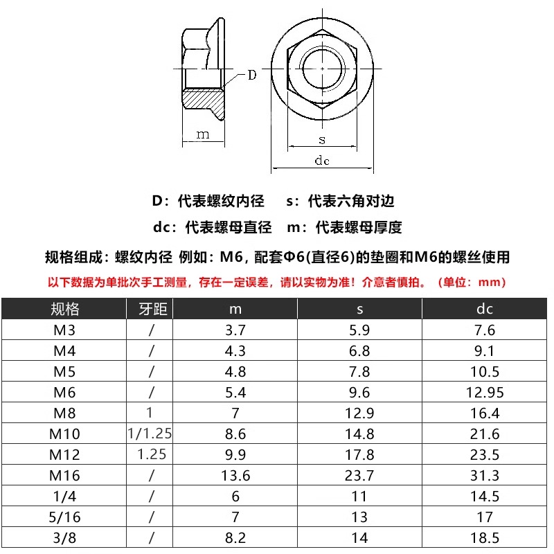 Nickel-plated hexagon flange nut nut tooth with gasket locking non-slip nut M2M3M4M5M6M8M10M12