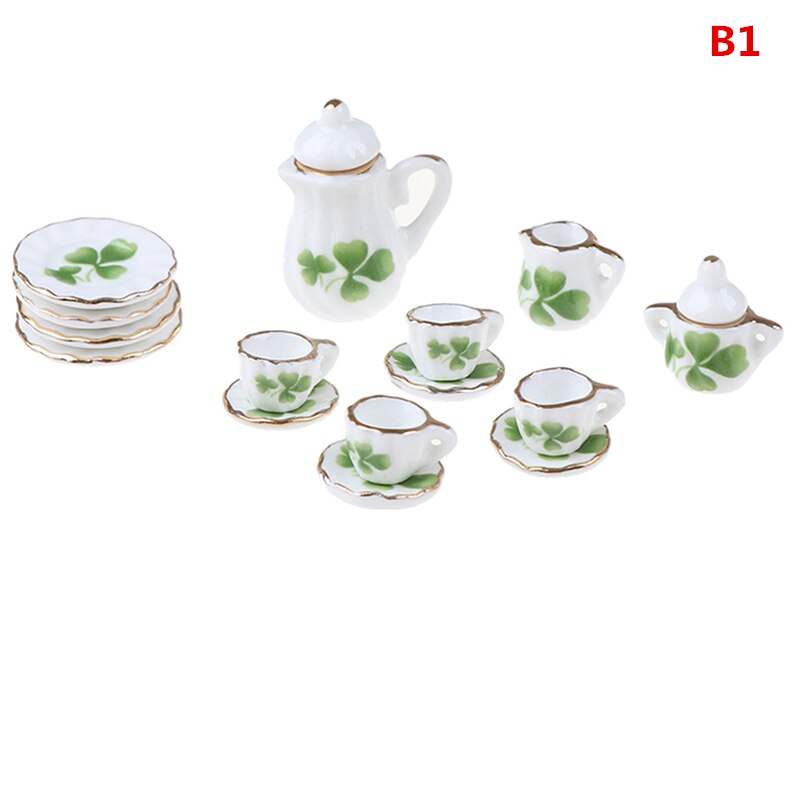 15Pcs 1/12 Doll house Miniature Blue Flower Patten Porcelain Coffee Tea Cups Ceramic Tableware Kitchen Accessories: B 1