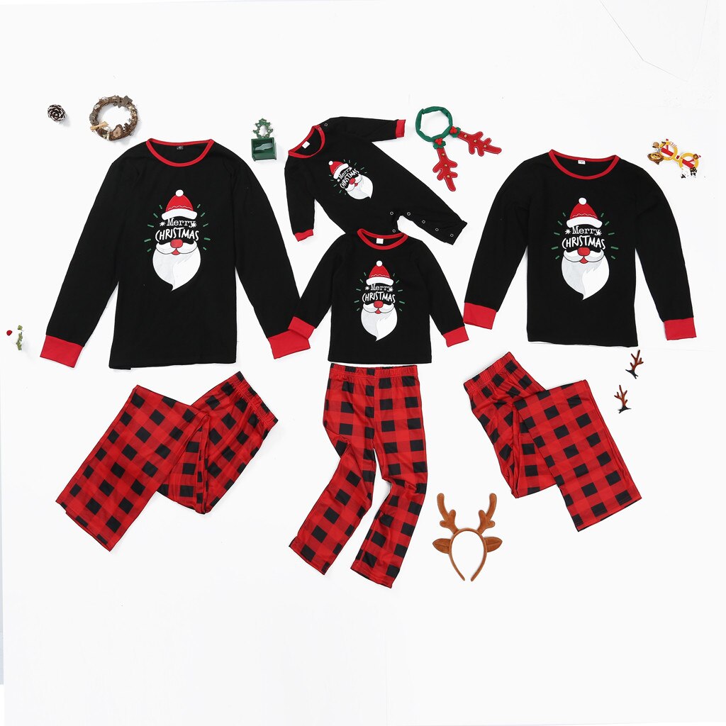 Família natal pijamas 2020 homens feliz natal dos desenhos animados pijamas xadrez família combinando pijamas calças combinando roupas de família