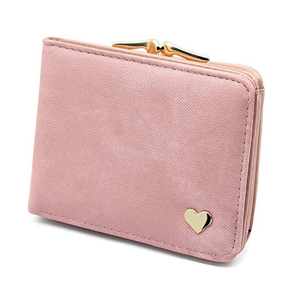 Women Wallet Pu Short Cute Heart Wallet Folding Wallets Clutch Pu Card Holder Ladies Purses Cute Mini Purse Carteras Mujer #YJ: Pink