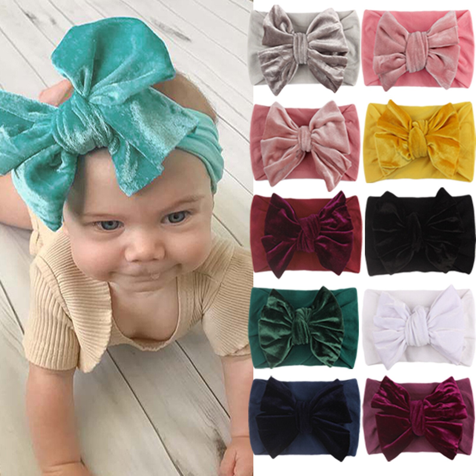 #30 nueva de bebé de terciopelo diadema turbante gran diadema bebé lazo anudado para Recién Nacido cinta para el pelo de lazo niños chico cabeza accesorios para el cabello