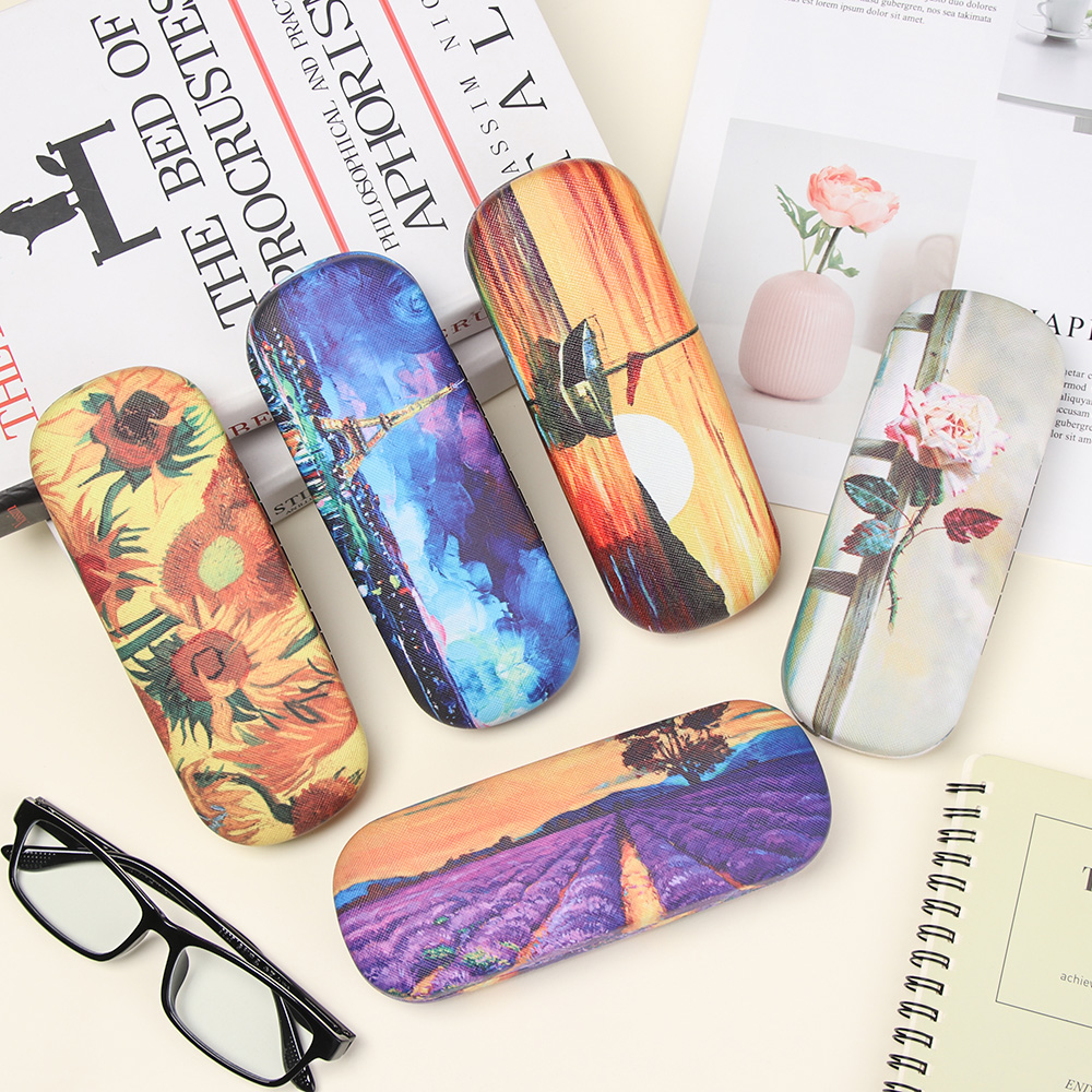 Ölgemälde Kunst Gläser Fall Box Harte Leder Lesebrille Fall Retro Floral Print Brillen Schutz Gläser Halter