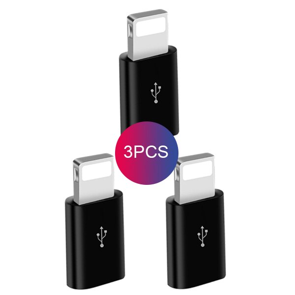 Mini Otg Micro Usb Bliksem Adapter Voor Iphone 12 11 Pro Xs Max Xr X 10 8 7 Plus microusb Male Naar Ios 8Pin Vrouwelijke Connecor: 3 Pcs Black