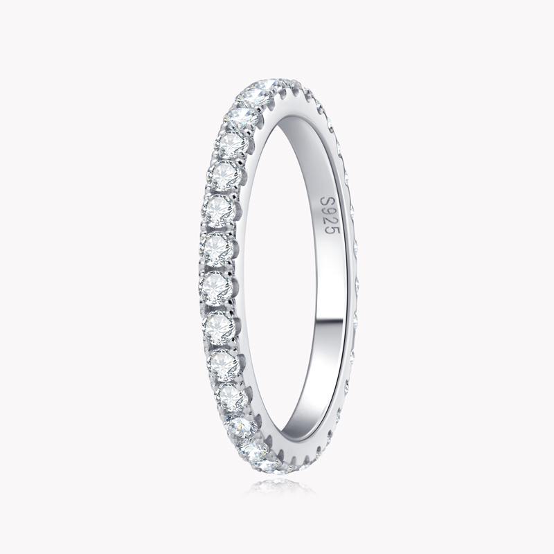 Anziw-Bagues empilables classiques en argent regardé 925 pour femme, bande d'éternité Moissanite D, bague de fiançailles de mariage, bijoux fins, 2mm