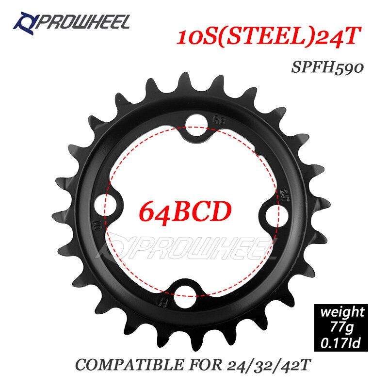Prowheel Mountainbike Kettingblad 22T 24T 30T 32T 40T 42T 44T Tandwiel Staal/Legering Tand Plaat Deel Ronde Kettingblad 64/96/104BCD: 10S 24T Steel 64BCD