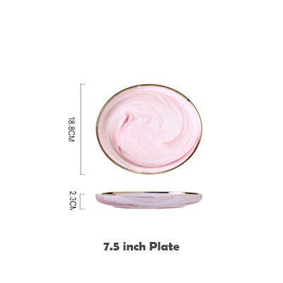 Plato cerámico rosa de mármol, 1 Uds., plato para comida, arroz, ensalada, fideos, Bol, sopa, plato de porcelana, juegos de vajilla, herramienta de cocina: 7.5 inch Plate
