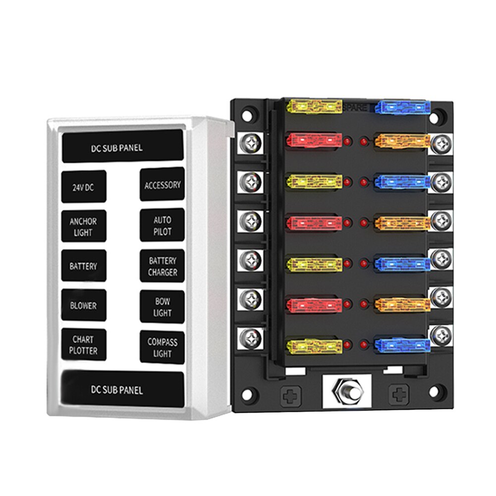 12V-32V Dc 12-Way Zekeringkast Blade Zekering Blok Houder Met Dual-Gebruik Cover led Indicator Voor Mariene Auto Onderdelen