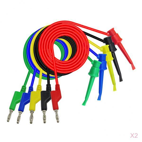 2 sæt clips testledning  to 4mm bananstik sondekabel 1 meter 5 farver