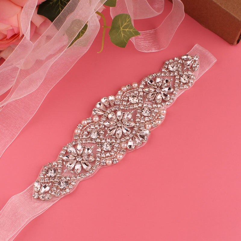 Kristall Hochzeit Gürtel Satin- Strass Party Kleid Gürtel Braut Band Gürtel Brautjungfer Hochzeit Zubehör: Perle Weiß