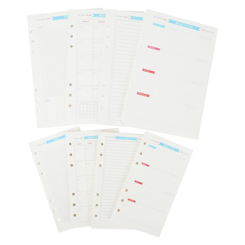 6 Holes Loose Leaf Notebook Spiral Planner Refill Inner Paper A5 A6 Pages Diary Weekly Monthly Plan To do List 40Pcs/Set
