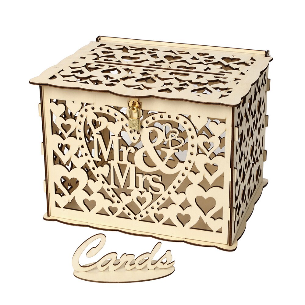 Wedding Card Boxes with Lock DIY Rustic Wedding Card Sign Wooden Card Box Piggy Bank for Marriage Anniversary Party Decor