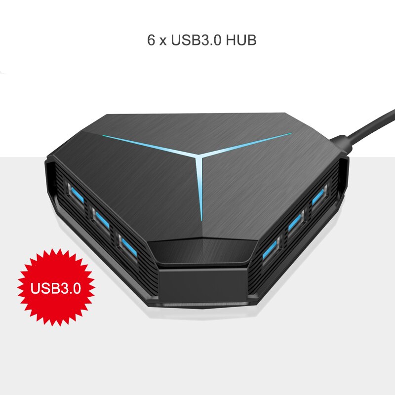 6 Port USB Hub 1m Cable Splitter With TF SD Card Reader Mic AUX Cool Light Charging USB 2.0 Hab for Compter USB Combo