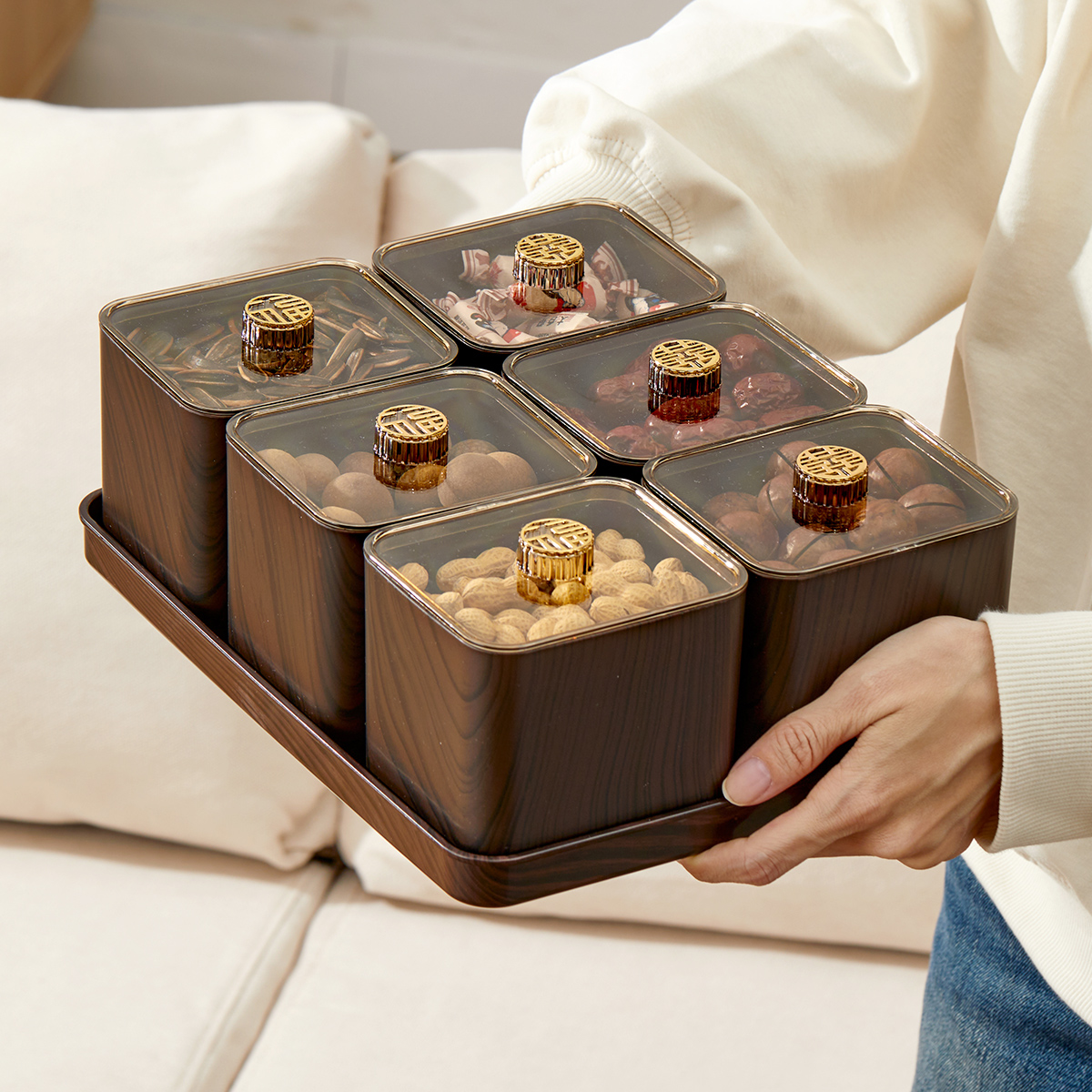 WORTHBUY 2/4/6 Gitter Lebensmittel Aufbewahrung sbox feuchtigkeit beständige Nuss, Trocken früchte, Süßigkeiten Box Obst Vorrats behälter für Weihnachten Neujahr