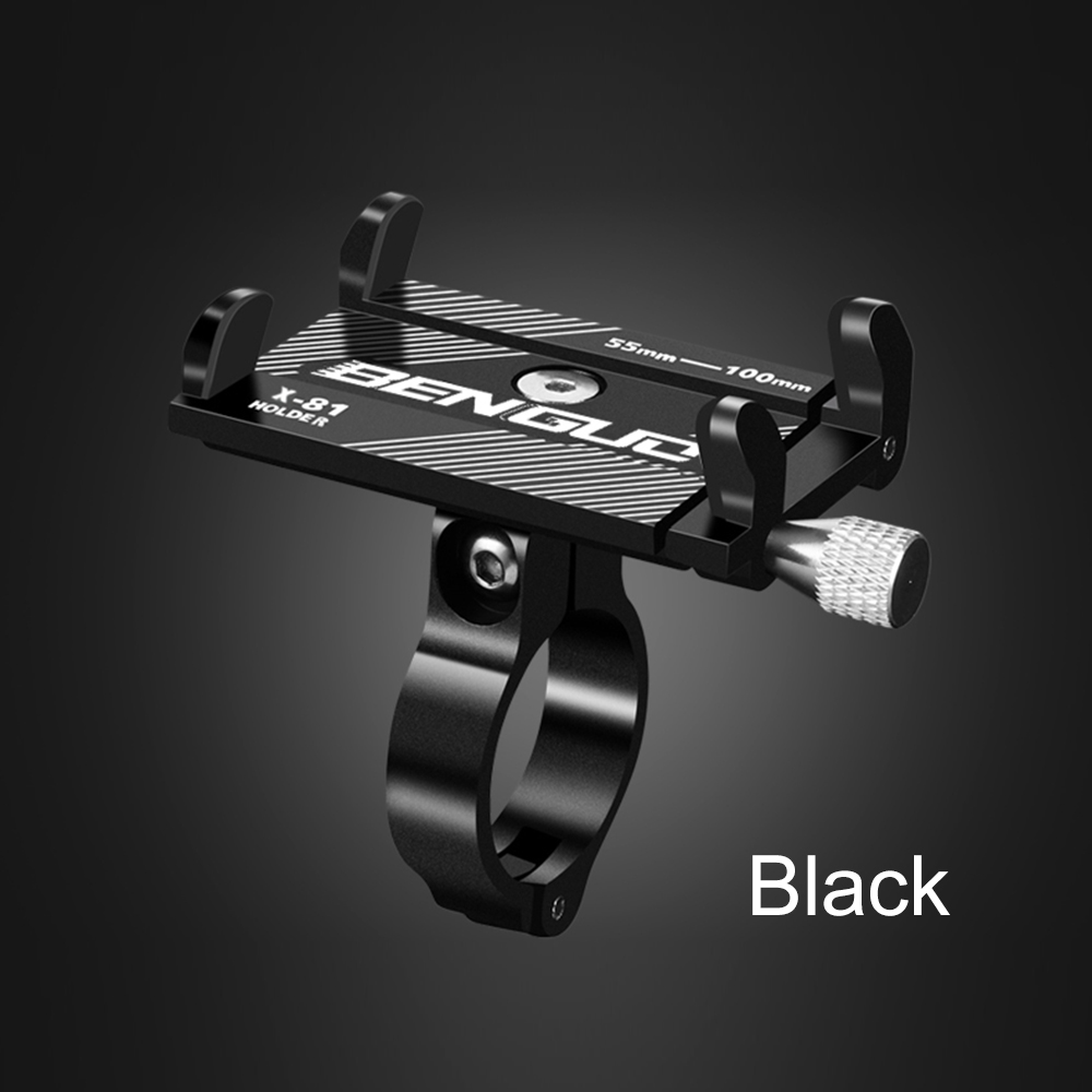 G-81 Aluminium Fiets Telefoon Houder voor 3.5-6.2 Inch Smartphone Verstelbare Ondersteuning GPS Bike Telefoon Stand Beugel voor MTB: Black