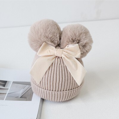 Wintermuts met dubbele pompon, peutermuts, kindermuts met pompon, babymuts met slouchy gebreide muts, wintermuts met pompon: Wit