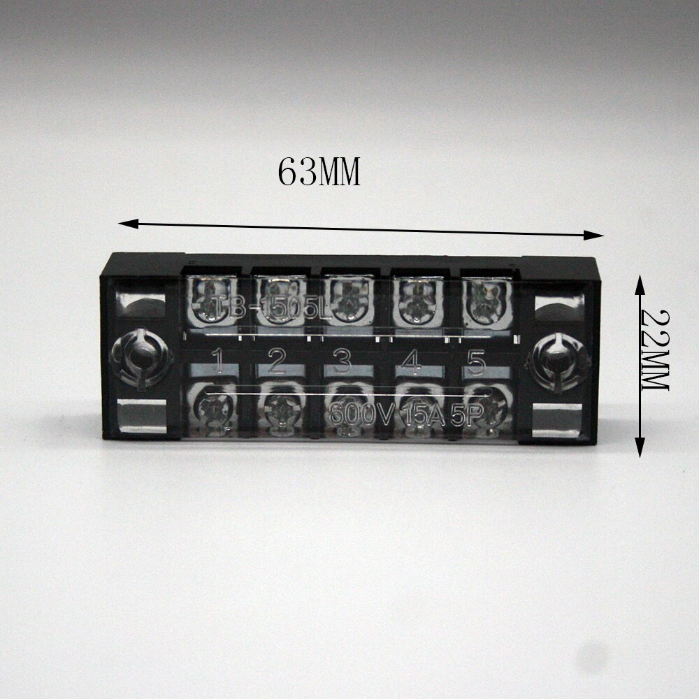 TB-1503/1504/1506/1508/1510/1512 Dual Row Strip Screw Terminal Block 15A 600V Fixed Wiring Board wire connector: TB-1505