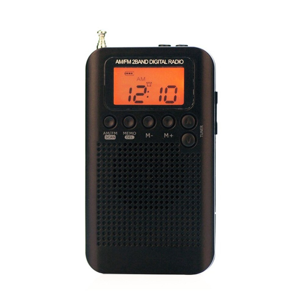 HRD-104 Portable AM / FM Stereo Pocket Radio 2-Band Digital Tuning Radio / Earphone Lanyard / 1.3 Inch LCD Display Screen: Black