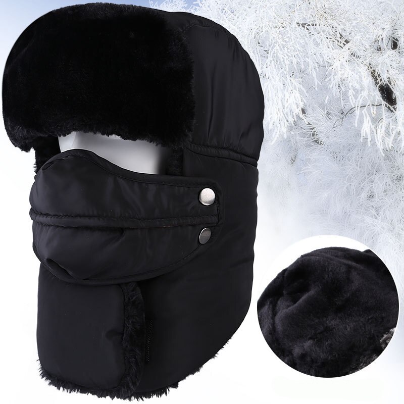 HT2097, gorro ruso para hombre y mujer, gorro de invierno cálido con orejeras, gorro de invierno para esquiar, gorro de piel con máscara Ushanka, gorro de Bombardero