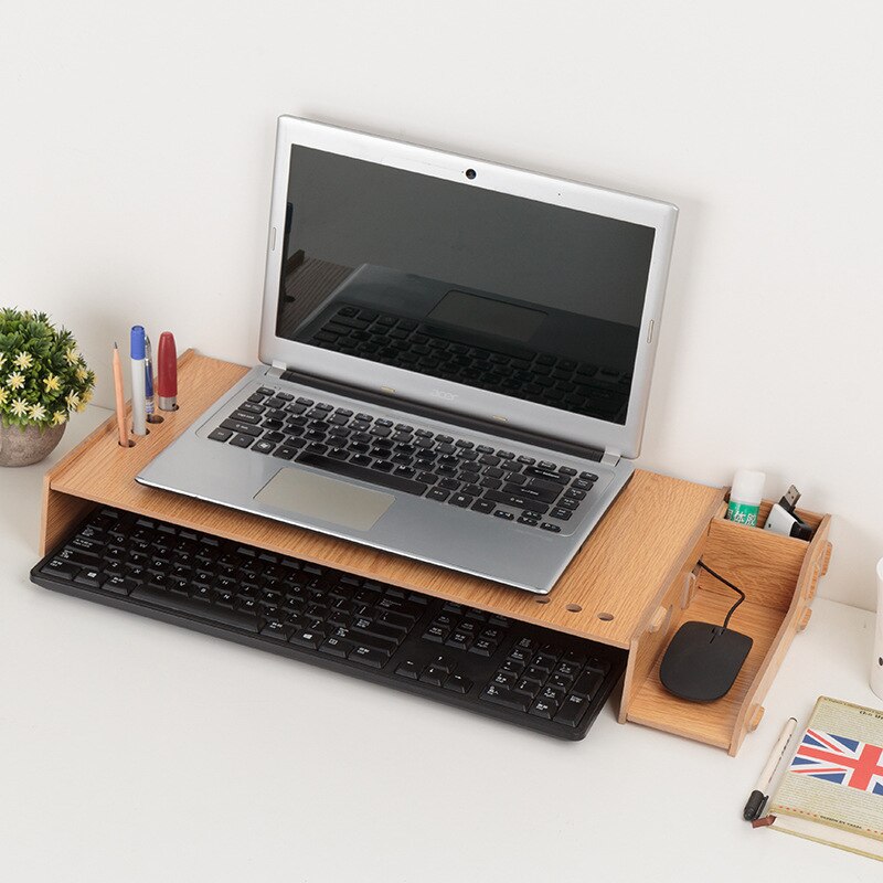 Wood Assembly Laptop Desk Table Monitor Riser DIY Office Storage Shelf Computer Screen Stands Keyboard Organizer Laptop Holder: Log 3
