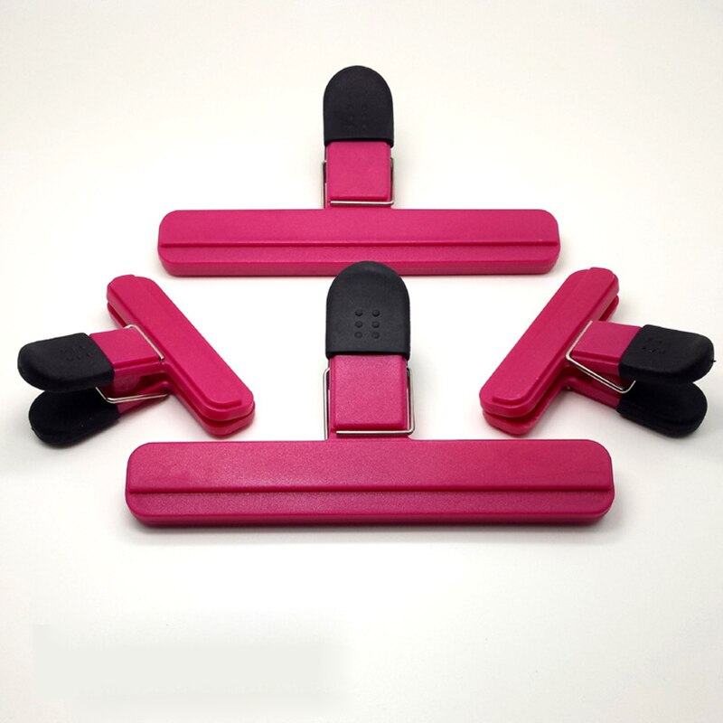 Plastic food sealed bag fresh food clip keep moisture-proof closed clip file binding clip kitchen tool universal seal clip: Fuchsia 4PCS