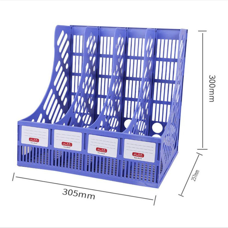 30.5x25.7x30cm Four Grid File Holder Desk Organiser Office File Column PP Plastic Data Frame File Holder Storage: Blue