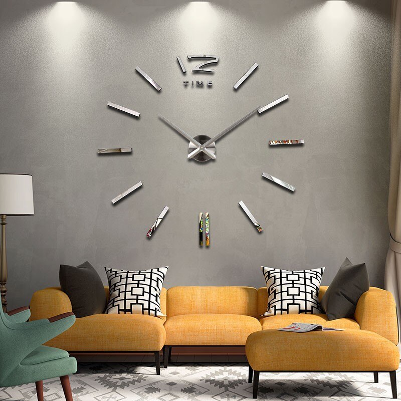 Oversized mirror acrylic 3D wall clock modern DIY wall clock living room quartz pin European digital wall clock