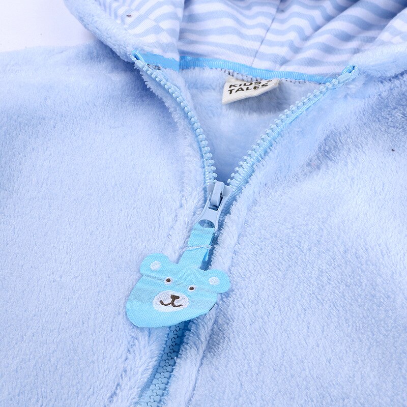 Baby Boy Winter Kleding Blue Kids Meisje Jas 6-24 Maanden Kinderen Lange Mouw Hooded Coral-fluwelen Beer Rits Jas