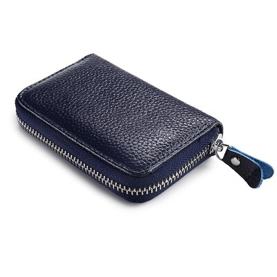 WESTCREEK Brand Women Zipper Card Holder Split Leather Cardholder Bags Credit Card Wallet for Credit Cards: Blue