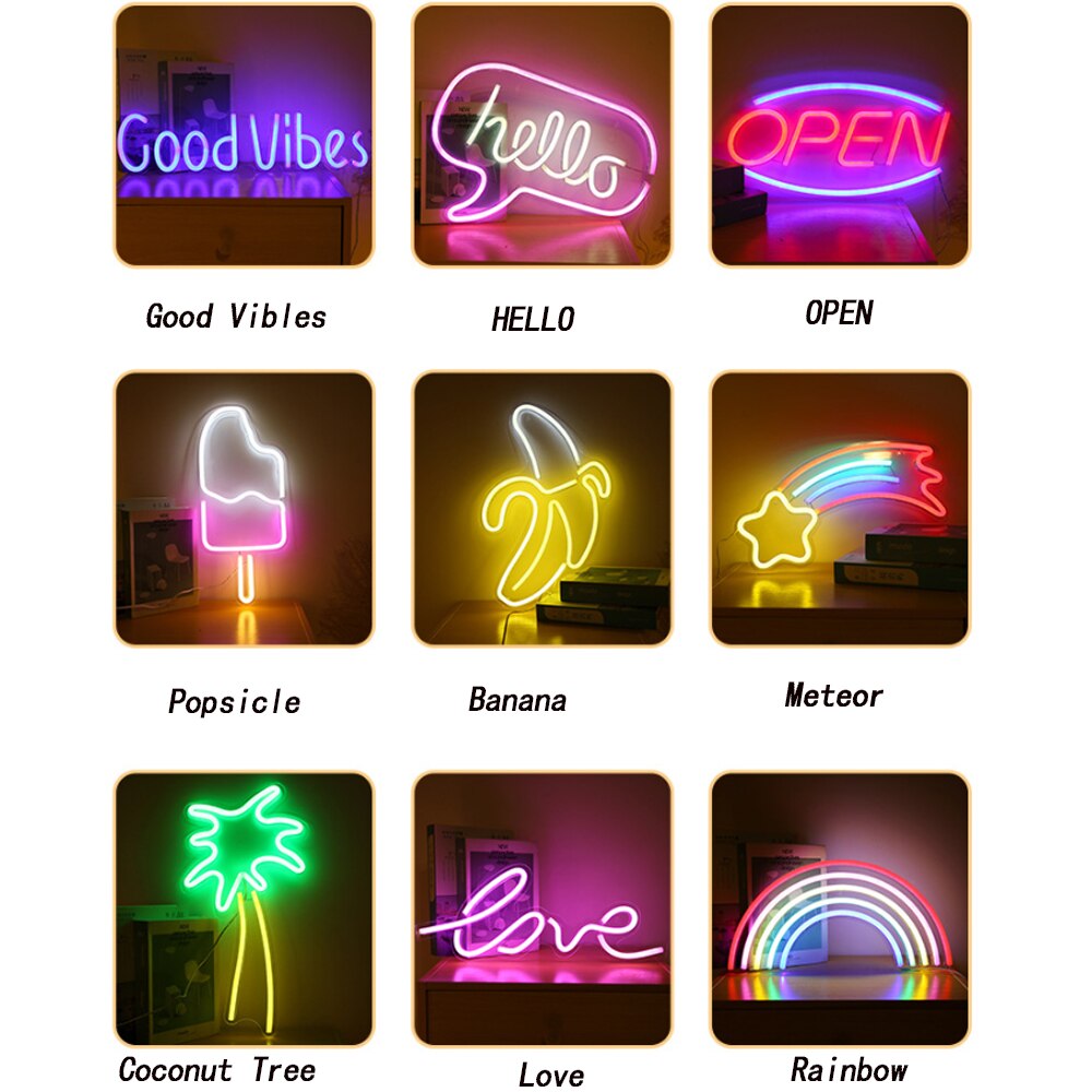 ledet neonlys fest vegghengende skilt usb drevet banan hei gode vibber ledet neonlys til spillrom soverom veggdekorasjon