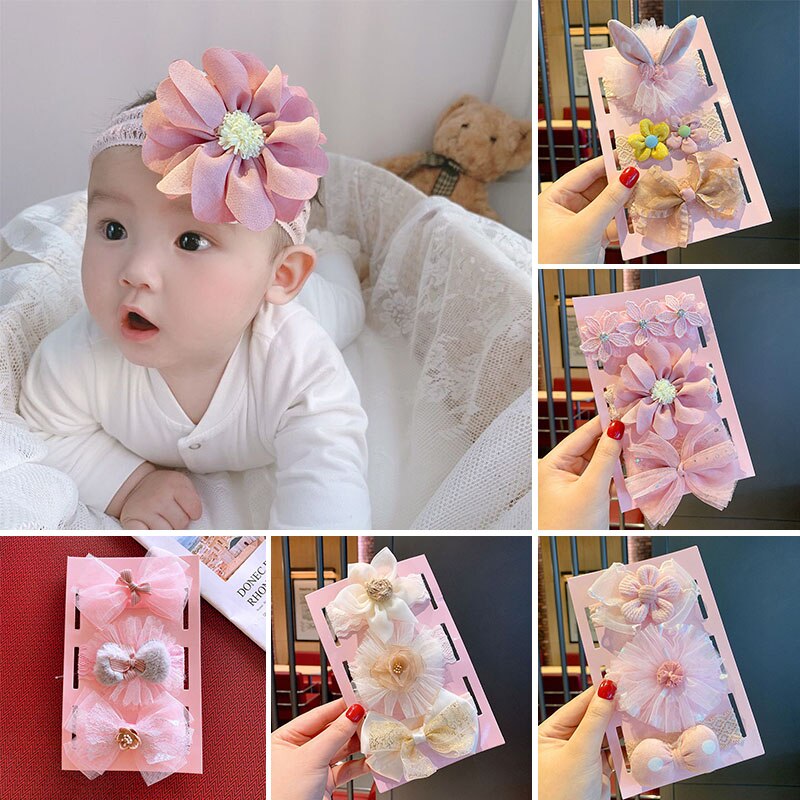 3 stuks/set kanten bloemen prinses baby hoofdbanden schattige strikken meisjes haarband tulband schattige baby hoofdband haaraccessoires