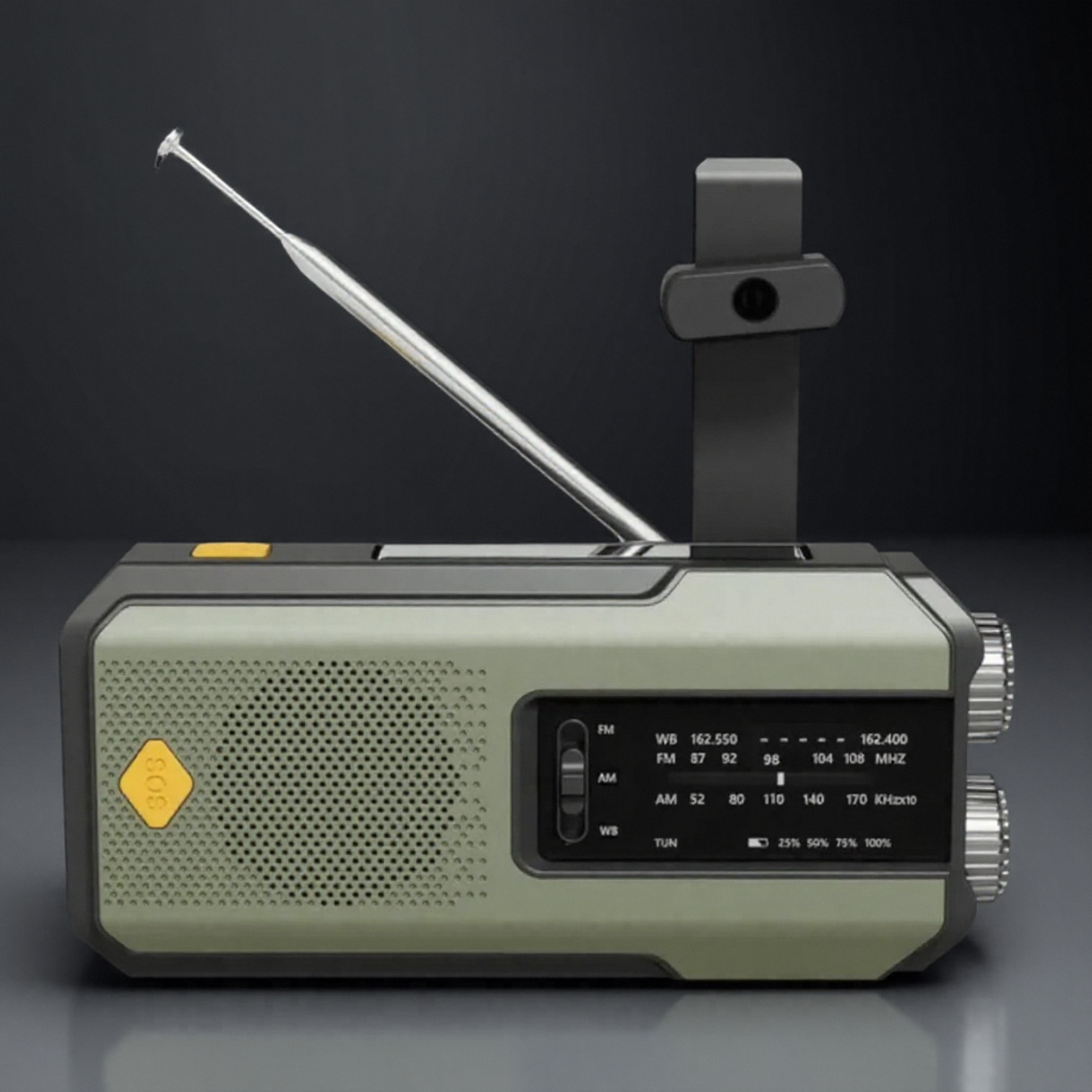 Radio pogodowe Awaryjne wielofunkcyjne radio FM AM WB Korba ręczna Solar USB Ładowanie 2000mAh Power Bank Latarka LED: green