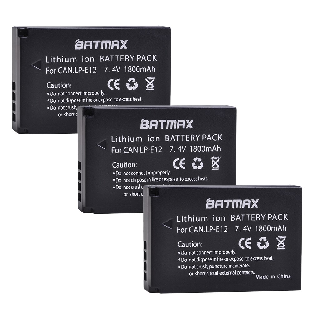 Batmax lp -e12 lpe 12 kamera batteri + lcd usb dual oplader med type c port til canon eos  m50,  eos  m100,100d kiss  x7 rebel  sl1: 3 batterier