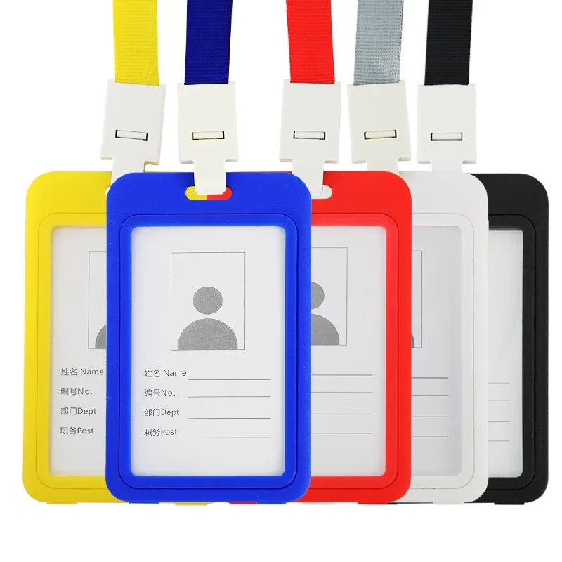 Color ID Card Holder Lanyard Badge Holder Name Id entification Sleeve Dual Clear Business Exhibit Office school strap Neck Hang