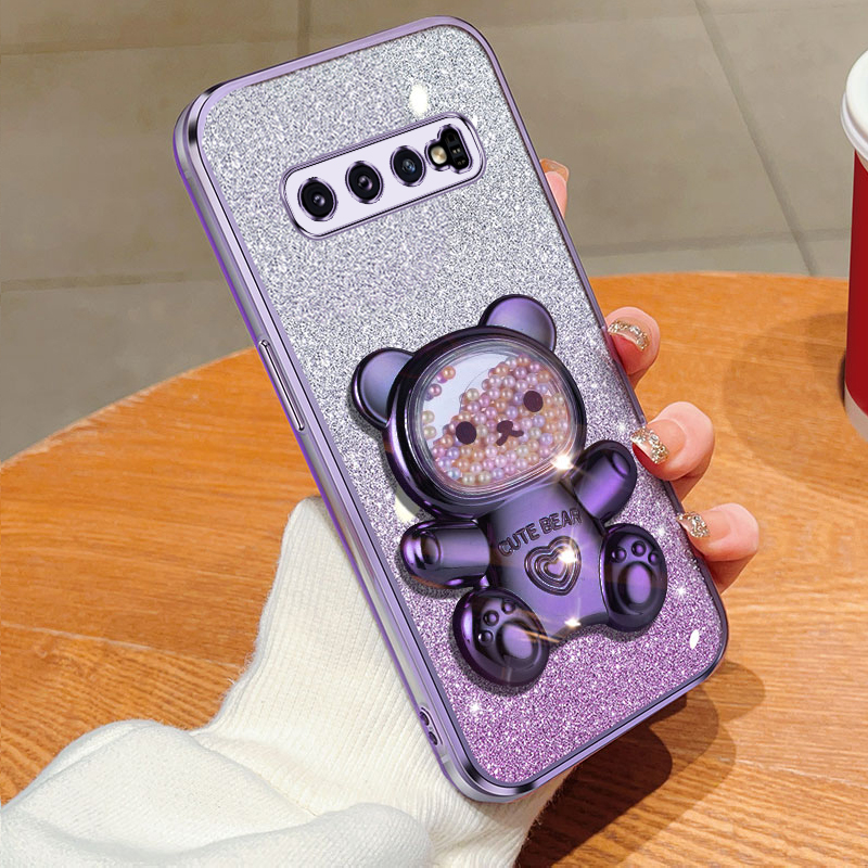 S 9 8 10plus Quicksand Bear Glitter Holder Phone Case On For Samsung Galaxy S8 S10 S9 Plus s9 s8plus s10 s 8 Stand Cover: Cotton Fabric / Dark Grey