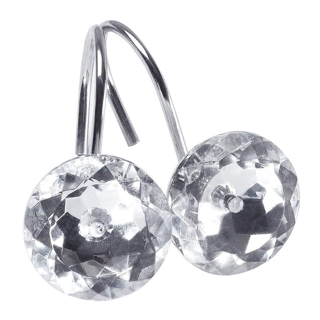 Nocm Douchegordijn Bling Haken Ringen Acryl Decoratieve Steentjes Glas Kristal Rolling Badkamer Bad Set Van 12 Ringen: Default Title