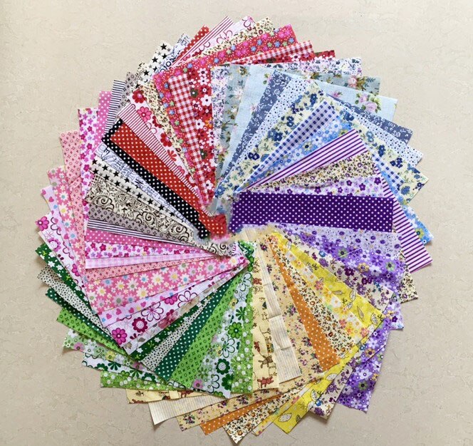 Tela de algodón de trapo de 10x10cm, tela estampada para coser, telas acolchadas para Patchwork, costura DIY, aleatorio, c10869: 100pcsColormixing