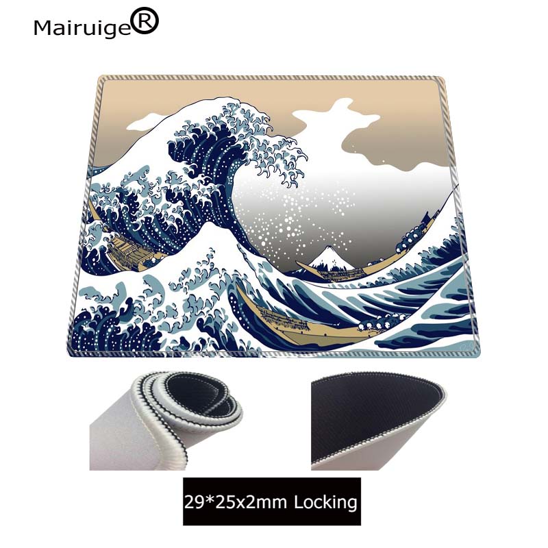 Mairuige Great Wave Off Art Large Size Mouse Pad Natural Rubber PC Computer Gaming Mousepad Desk Mat Locking Edge for CS GO LOL: 250X290X2MM