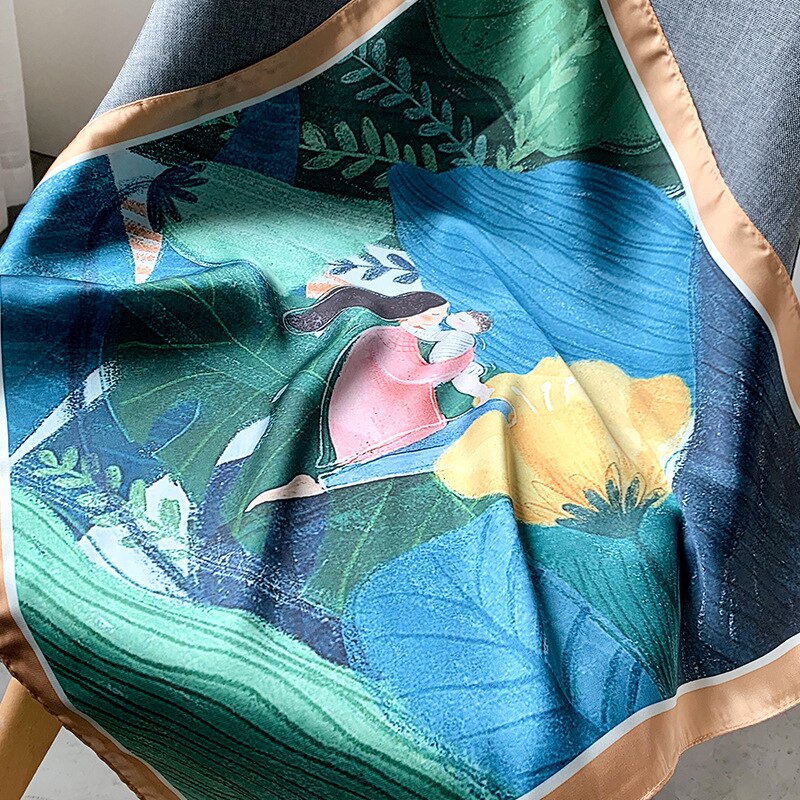 Luksus tørkle silke hårskjerf til kvinner skrive ut bandana hode sateng skjerf 53*53cm små pannebånd hals skjerf til damer: 11