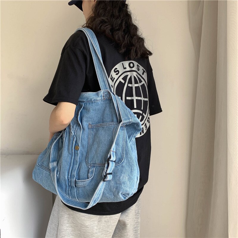 Denim Tas Meisje Grote Capaciteit Canvas Tas Vrouwen Messenger Bag Literaire Stijl Koreaanse Versie Van Tote Student schoudertas