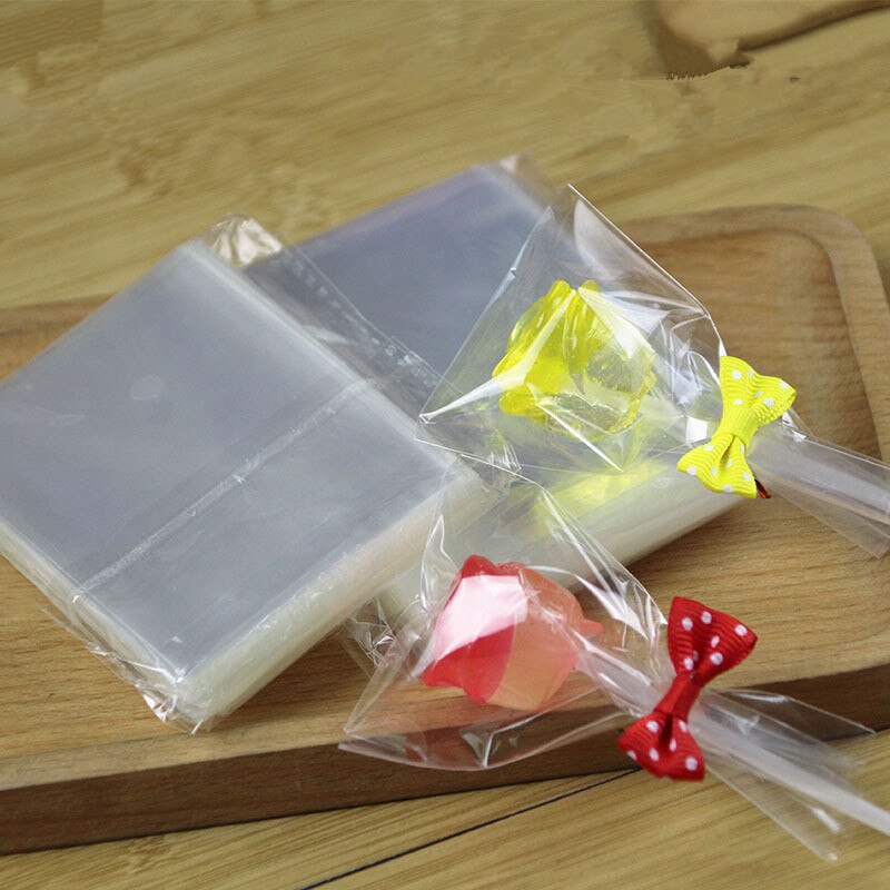 100Pcs Transparante Candy Tas Platte Top Open Lollipop Bakken Biscuit Verpakking Zak Plastic Verpakkingen Levert Zonder Stropdas
