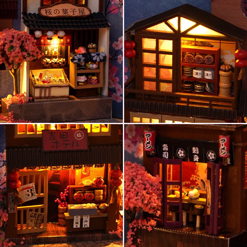 Kits de inserción de estante para rincón de libros, casa de muñecas en miniatura con muebles, caja para habitación, sujetalibros de flores de cerezo, tienda japonesa, juguetes,