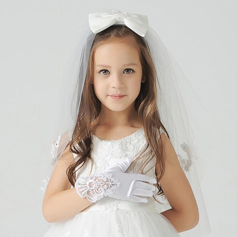 Lovely Kids Girls Princess Wedding Formal Evening Party Satin Dress Up Gloves. - Foto 11
