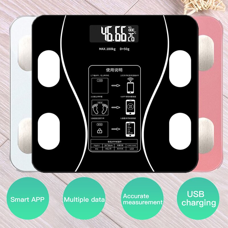 Digital Weight Floor Scales Body Fat Scale Weight Scales Bluetooth Electronic Weighing For Body Toughened Glass LCD Display